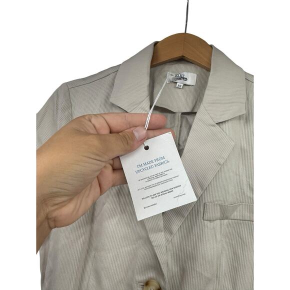 Rouso The Label Harper Collared Jumpsuit Striped Khaki Minimalist Womens XS New - Picture 7 of 13